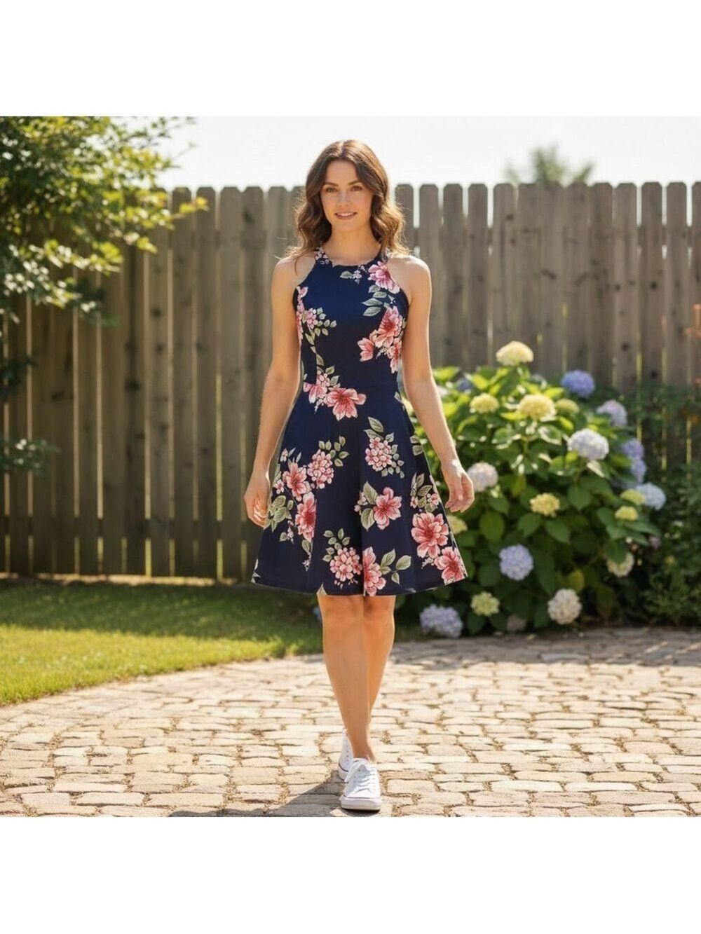 Trixxi Navy Floral Fit and Flare Mini Dress Size S NWT